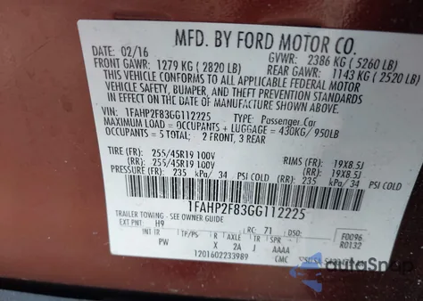 2016 Ford Taurus Limited z USA, uszkodzony, nr VIN 1FAHP2F83GG112225